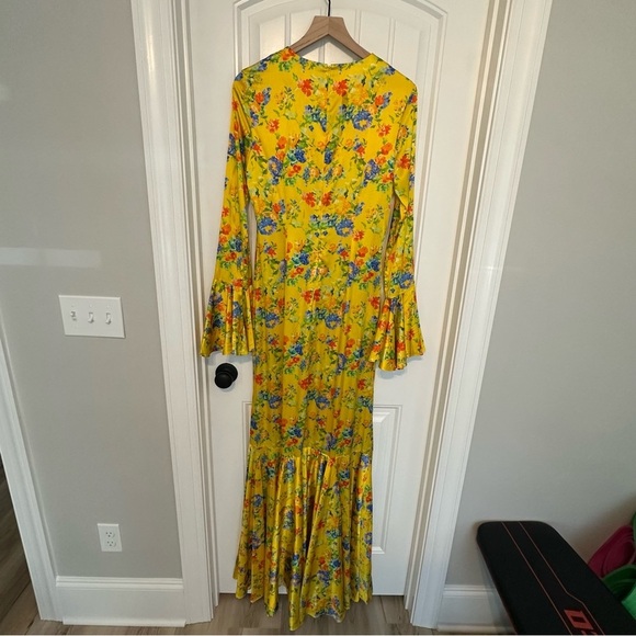 Caroline Constas Long Formal Gown Trumpet Silk Floral Boho Flare Size Large - Picture 5 of 8